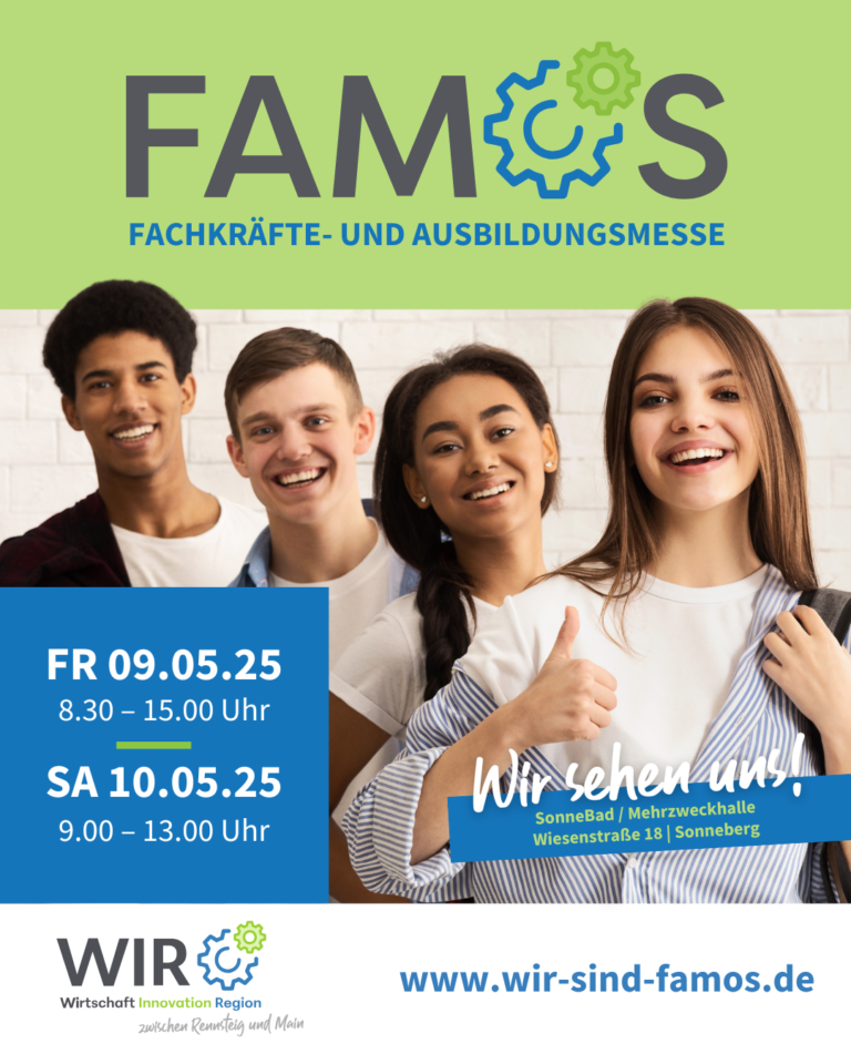 Plakat zur Fachkräfte- und Ausbildungsmesse FAMOS 2025 in Sonneberg