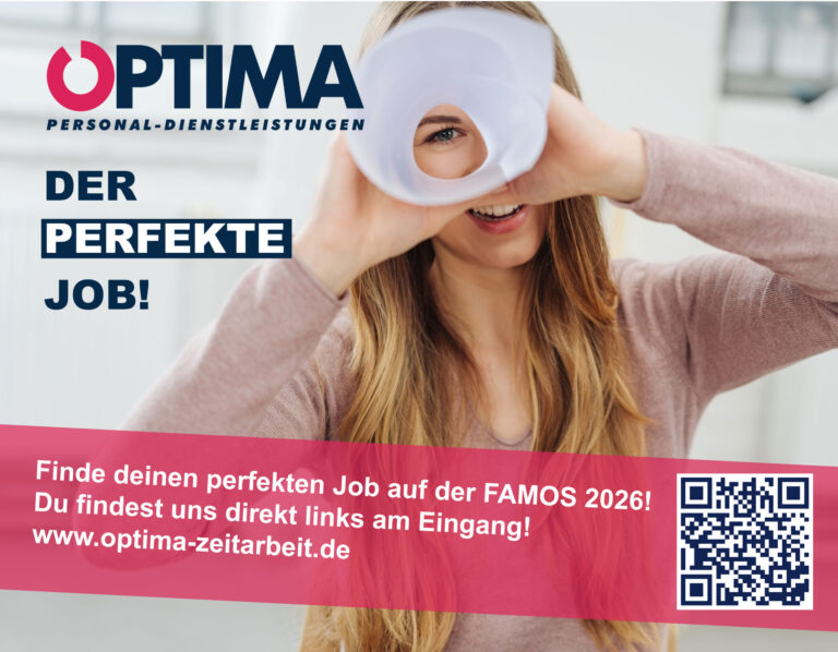Plakat: OPTIMA auf der FAMOS 2026 – Der perfekte Job